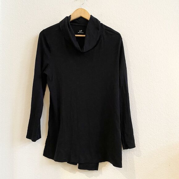 J Jill Womens Pima Cotton Cowl Neck Tunic Sz Medium Black Long Sleeve - Picture 1 of 9